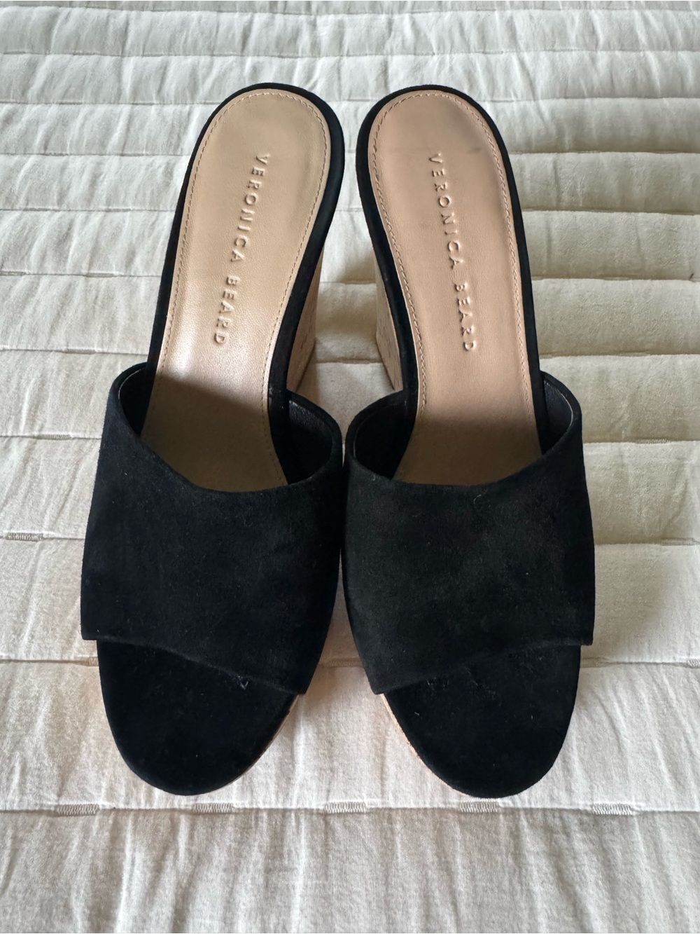 Veronica Beard Black Suede Dali Cork Slip-On Platform Wedge Sandals - Size 8 - Picture 2 of 8